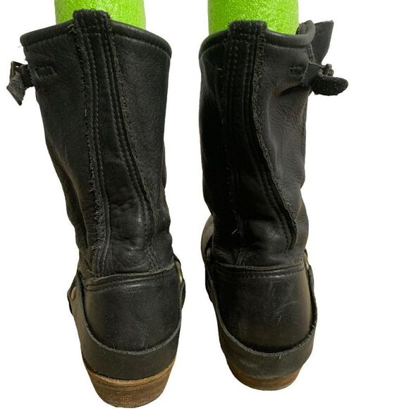Vintage Foundry Co Leather Moto Boots 7 Black Almond Toe Mid Calf Low Heel - Picture 6 of 8